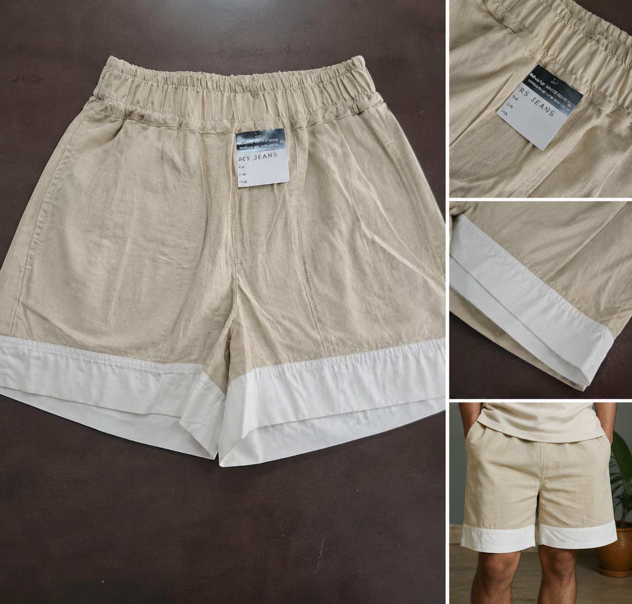 Men's Beige Linen Blend Casual Shorts