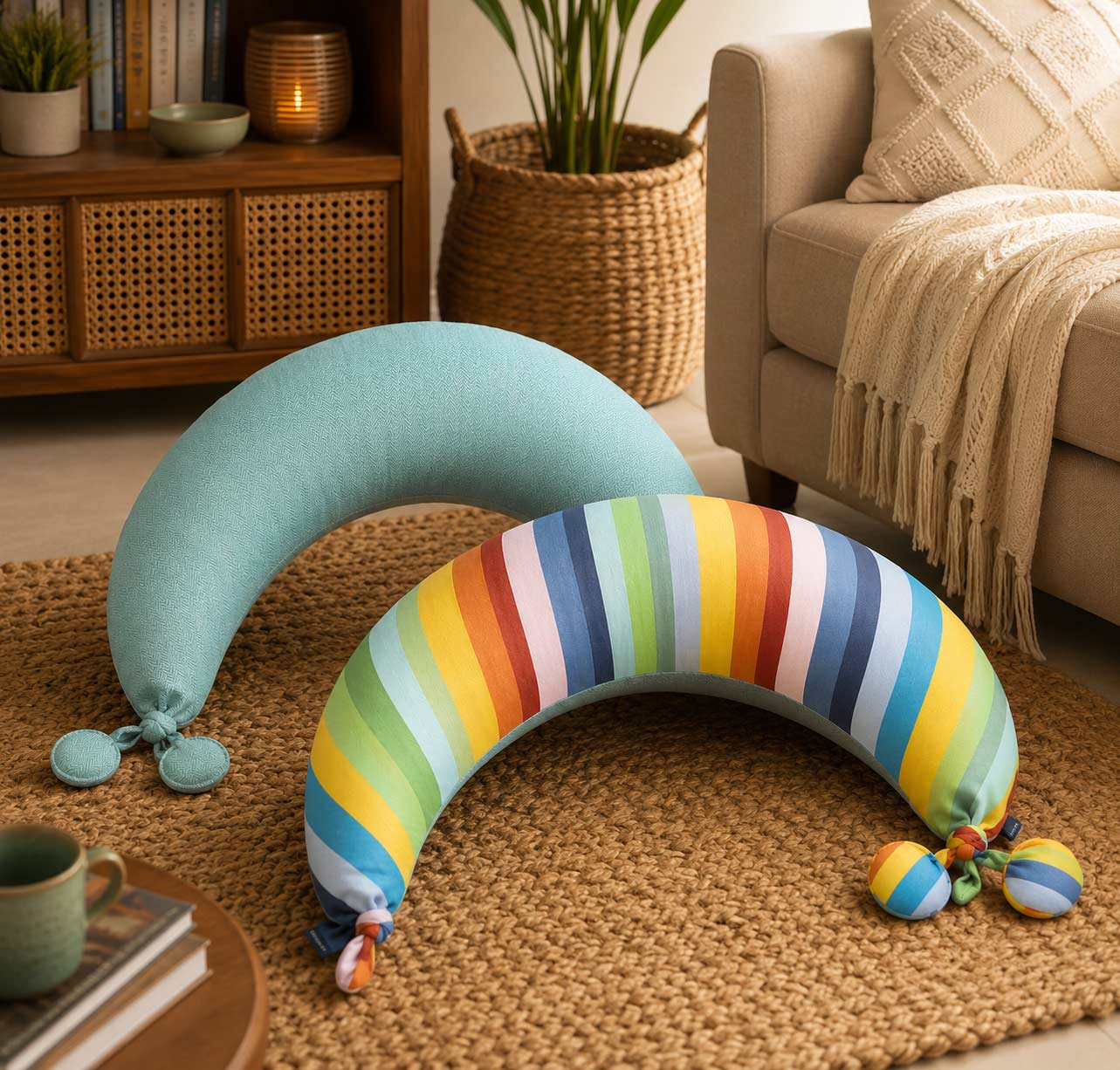 Rainbow Moon Cushion Set – Decorative Crescent Pillows